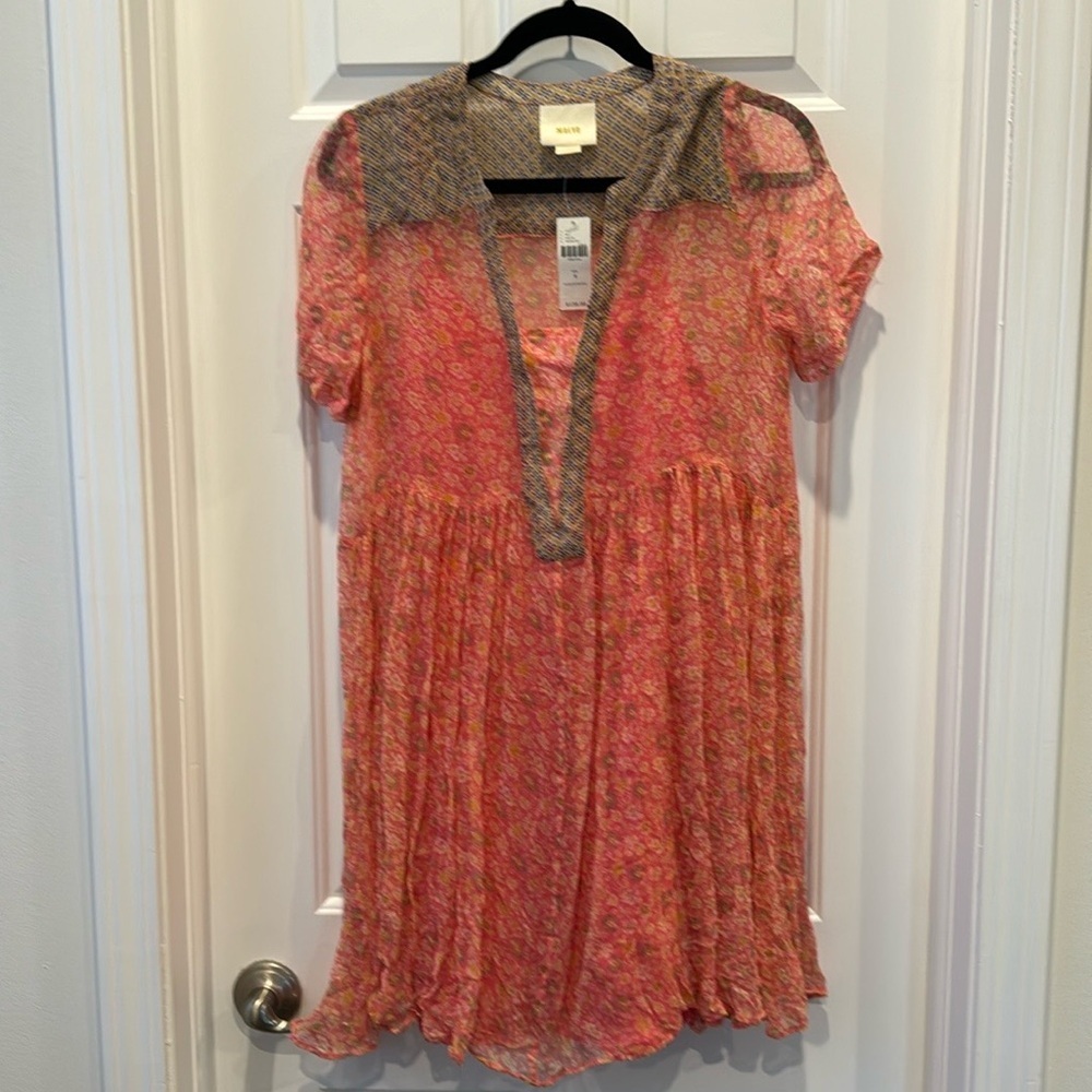 Maeve Anthropologie Swing Dress Morning Glory size 4 Babydoll Floral Pink sheer - Picture 8 of 8